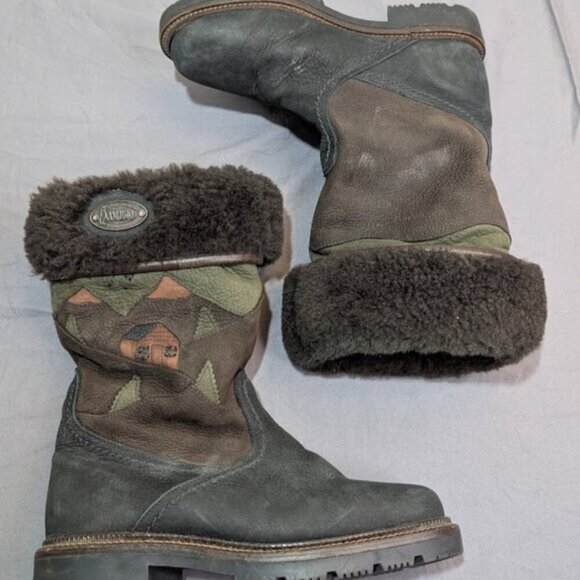 Anfibio Nubuck Suede Sheepskin Country Cabin Scene Multi Colour Boots Sz 6.5 - Picture 1 of 10